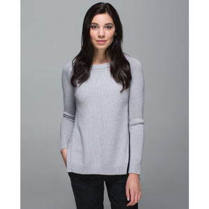 Lululemon Yin To You Sweater Chunky Knit Crew Neck Thumb Holes Light Gray